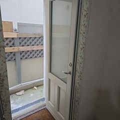 Cream uPVC External Door with Glass & Frame  Complete