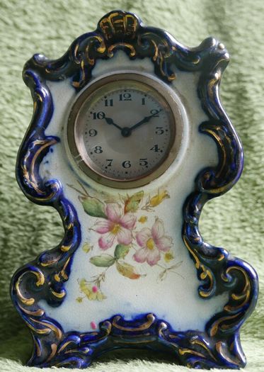 Antique French Mantel Clock, Hand Painted Porcelain Clock (works well)