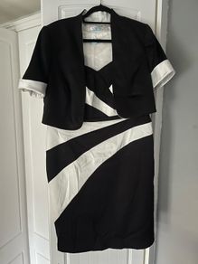 Dress suit, black and white dress with bolero jacket