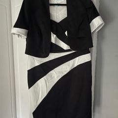 Dress suit, black and white dress with bolero jacket