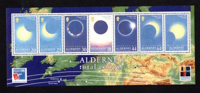1999 Alderney Total Eclipse of the Sun on August 11 Commemorative Stamps Miniature Sheet Mint Never Hinged (MNH)