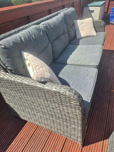 garden table, chairs and stools.