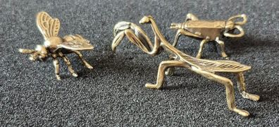 3 brass Insects, Solid brass.