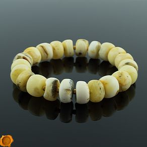 Rare White Baltic Amber Beaded Bracelet with 3mm Gold Plated Spacers for Men Women Unisex Unique Amber Bracelet for Adult