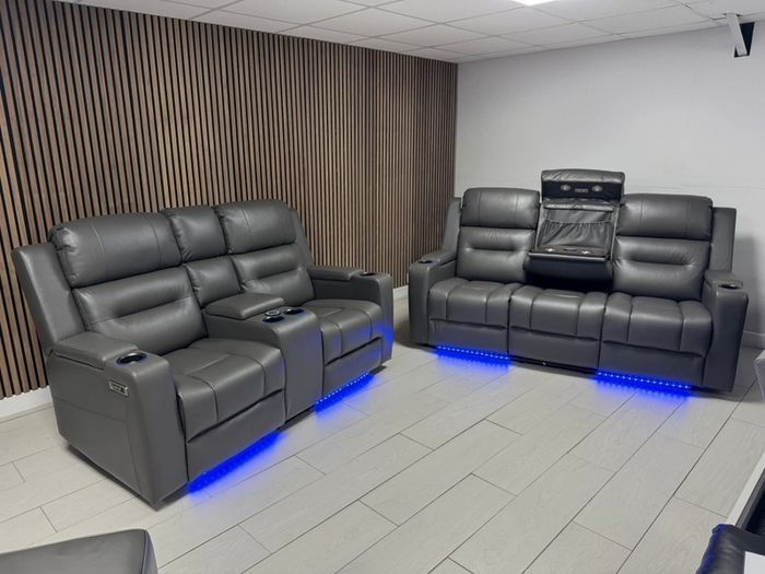 Titan Dark Grey Leather Electric Leather Recliner Sofa