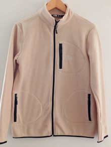 fleecy jacket unisex, beige color, size S but will fit for M