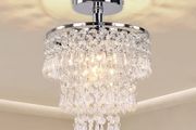 Modern Crystal Chandelier Ceiling Light Fitting Hallway Lights Ceiling Light 3 Tiers Crystal Raindrop Chandelier for Bedroom Living Room Dining Room (Chrome