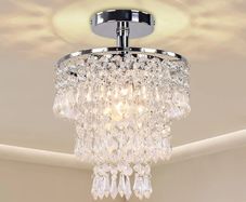 Modern Crystal Chandelier Ceiling Light Fitting Hallway Lights Ceiling Light 3 Tiers Crystal Raindrop Chandelier for Bedroom Living Room Dining Room (Chrome