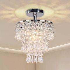 Modern Crystal Chandelier Ceiling Light Fitting Hallway Lights Ceiling Light 3 Tiers Crystal Raindrop Chandelier for Bedroom Living Room Dining Room (Chrome
