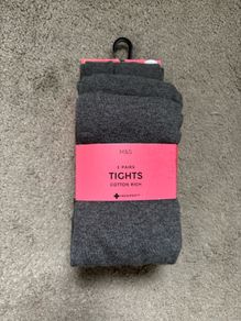 New M&S school grey girls tights cotton 11-12 years 152cm 3 pairs