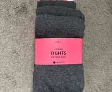 New M&S school grey girls tights cotton 11-12 years 152cm 3 pairs