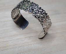 Vintage Sterling Silver 925 Floral Cuff Bracelet - 28.98g