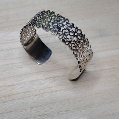 Vintage Sterling Silver 925 Floral Cuff Bracelet - 28.98g
