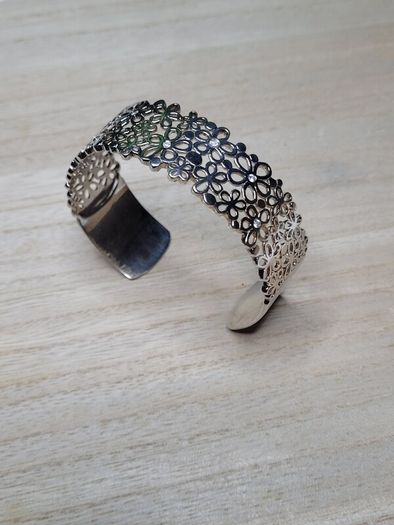 Vintage Sterling Silver 925 Floral Cuff Bracelet - 28.98g