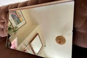 Mid Century Teak Colour Mantle or Wall Mirror with wooden back complete with Brass Copper Detail