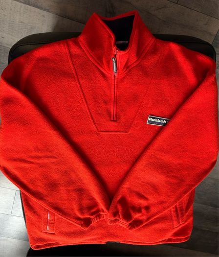 Vintage Reebok Red/Orange Fleece Quarter Zip Pullover Jacket Y2K Size L-XL
