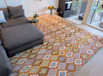Large Authentic Hand-Woven Wool Kilim Rug 4m x 3m  (13ft x 10ft) Oversized Flat-Weave