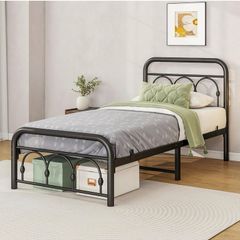 3ft Single Bed Frame with Headboard(90x190cm),Metal Single Size Bed Base