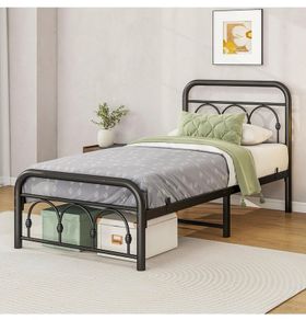 3ft Single Bed Frame with Headboard(90x190cm),Metal Single Size Bed Base