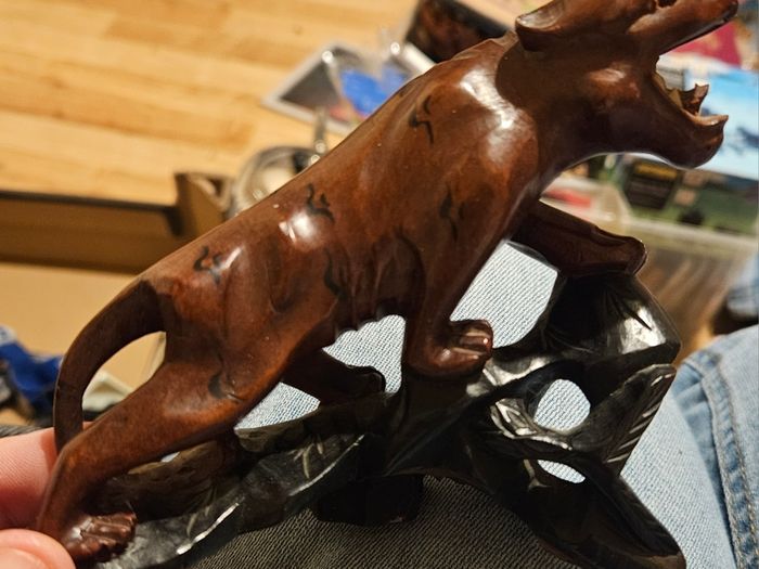Pair of Panther/Leopard Hand-Carved Dark Wood Figures