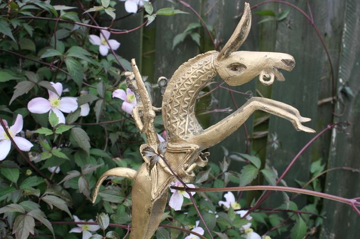 African Brass Sculpture of a Tribal Warrior on Horse