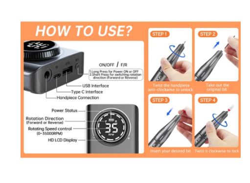 Portable Electric Nail Drill Manicure Machine For Acrylic Gel Polish Nails Sander Rechargeable Nail Art Salon Equipment
