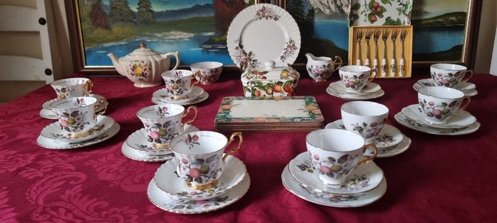 47 Piece Royal Imperial Bone China Tea Set With Mixed Fruit Garden Collection For 10 Person Setting