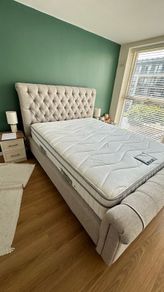 King Size Chesterfield Bed Frame Beige Fabric