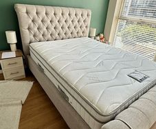 King Size Chesterfield Bed Frame Beige Fabric