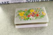 Vintage White Lucite Jewellery Trinket Box With Floral Lid 1970s