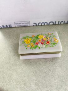 Vintage White Lucite Jewellery Trinket Box With Floral Lid 1970s