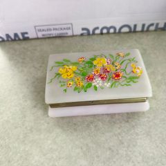 Vintage White Lucite Jewellery Trinket Box With Floral Lid 1970s