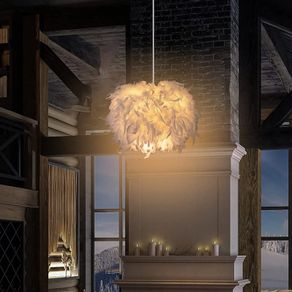 Feather Pendant Light, LED White Feather Lamp Shade Ceiling, E27 Light Fittings Ceilings, Applicable to Bedroom, Living Room, Dining Room
