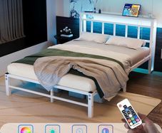 Double Bed Base with Charging Station and LED Lights