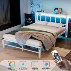 Double Bed Base with Charging Station and LED Lights