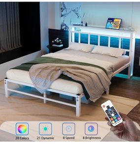 Double Bed Base with Charging Station and LED Lights