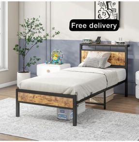 Single Bed Frame with Wooden Storage Shelf
