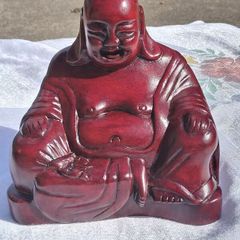 Seated Rosewood Smiling Buddha
