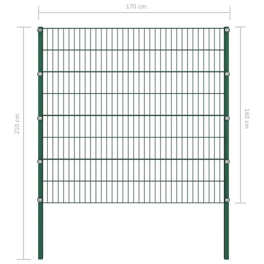 Fence Panel with Posts Iron 1.7x1.6 m Green