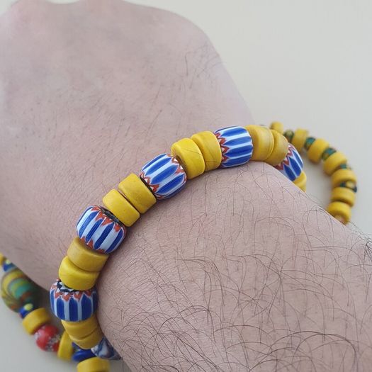 Vintage Lot of 4 Mix Yellow African & Trade Glass Beads Bracelet