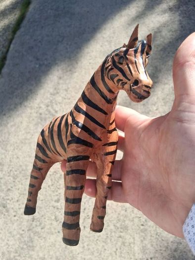 Mid Century Leather 11 Inch Zebra and Foal (Handpainted )