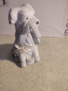 Pastel Grey Collection Hathaway International Dog Figurine Playing With A Shose.