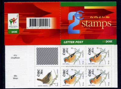 2002 Ireland Definitive Stamp Booklet (only source of 36c Wren) Mint Never Hinged (NH). Hibernian HB102