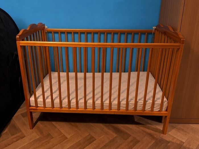 Large Brown Baby Cot + Mattress | Great Condition