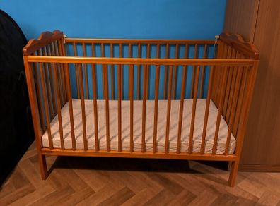 Large Brown Baby Cot + Mattress | Great Condition