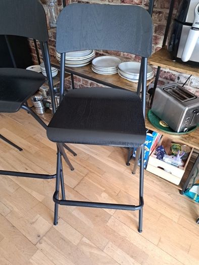 4x Folding Bar Stools Black Industrial Kitchen Dining High Stools
