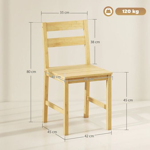 Set of 2 Bamboo Dining Chairs, Armless Kitchen Chairs with Slatted Seat, Natural Wood