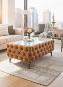Velvet coffee table with glass
