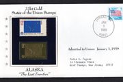 1988 USA Alaska "The Last Frontier" 22kt Gold Replica of the 1976 United States Flag Stamps showing 25c US flag definitive tied Joneau, Alaska (state capital) illustrated cover