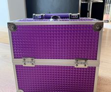 Vanity Box Cosmetics Case Makeup Organiser Box Beauty Cosmetic Make Up Storage Case 4 Trays Lockable with Keys, Purple